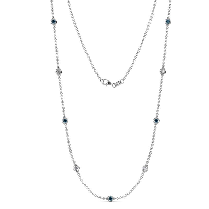 Adia (9 Stn/3.4mm) Blue Diamond and White Lab Grown Diamond on Cable Necklace 