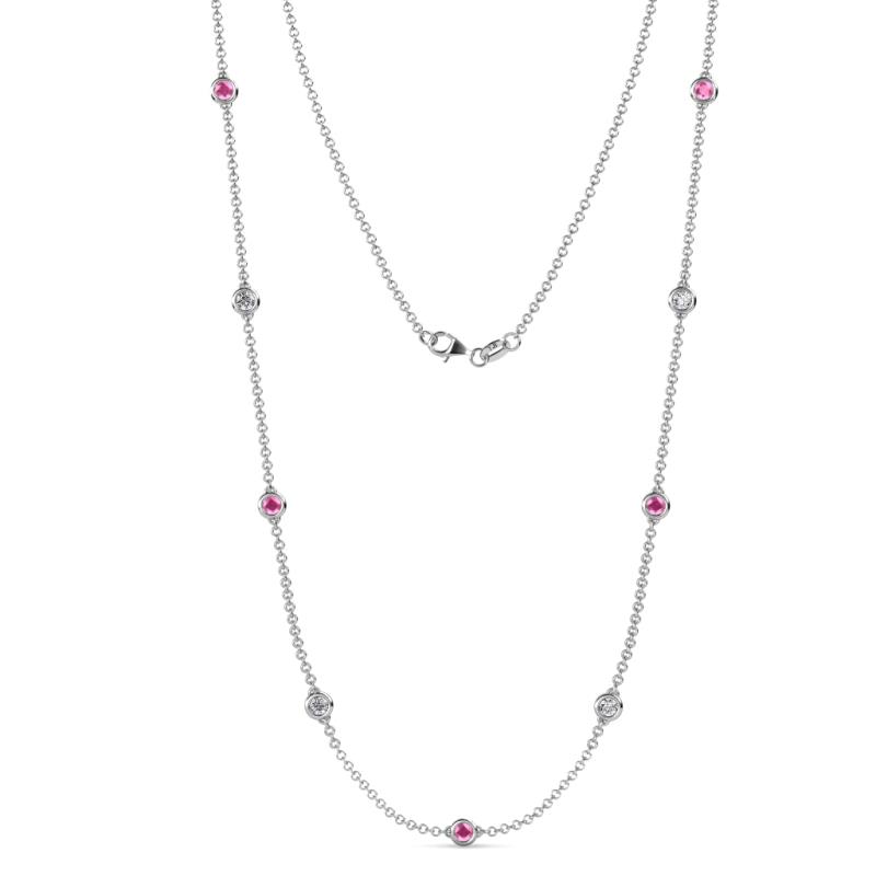 Adia (9 Stn/4mm) Pink Sapphire and Lab Grown Diamond on Cable Necklace 