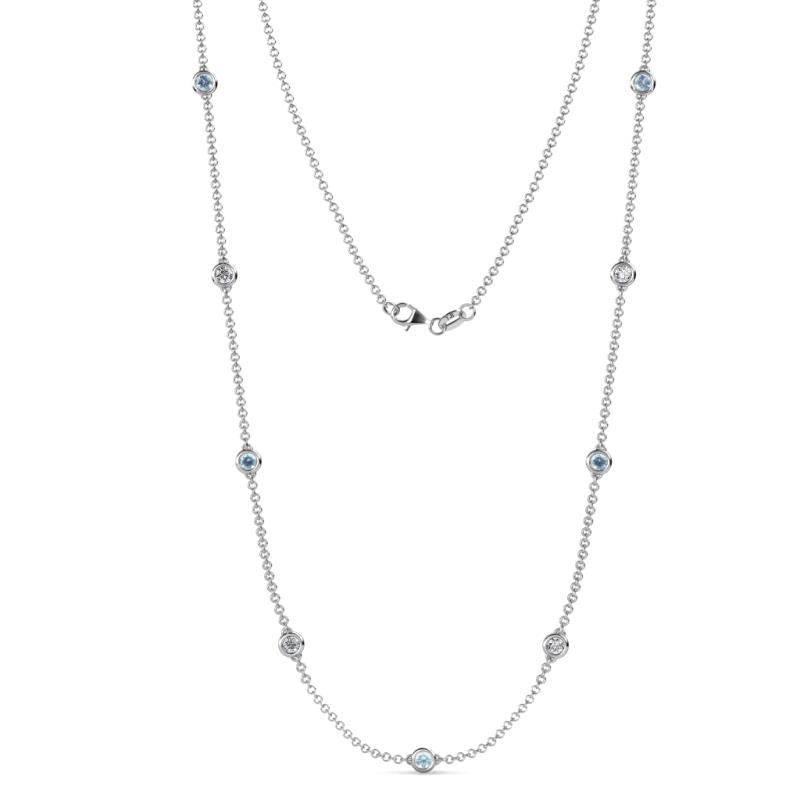 Adia (9 Stn/4mm) Aquamarine and Lab Grown Diamond on Cable Necklace 