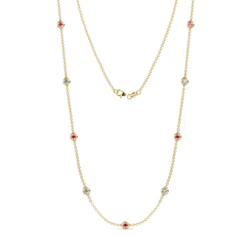 Adia (9 Stn/4mm) Pink Tourmaline and Lab Grown Diamond on Cable Necklace 