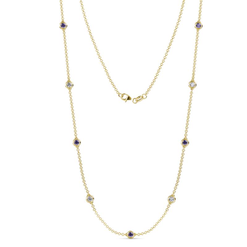 Adia (9 Stn/4mm) Iolite and Lab Grown Diamond on Cable Necklace 