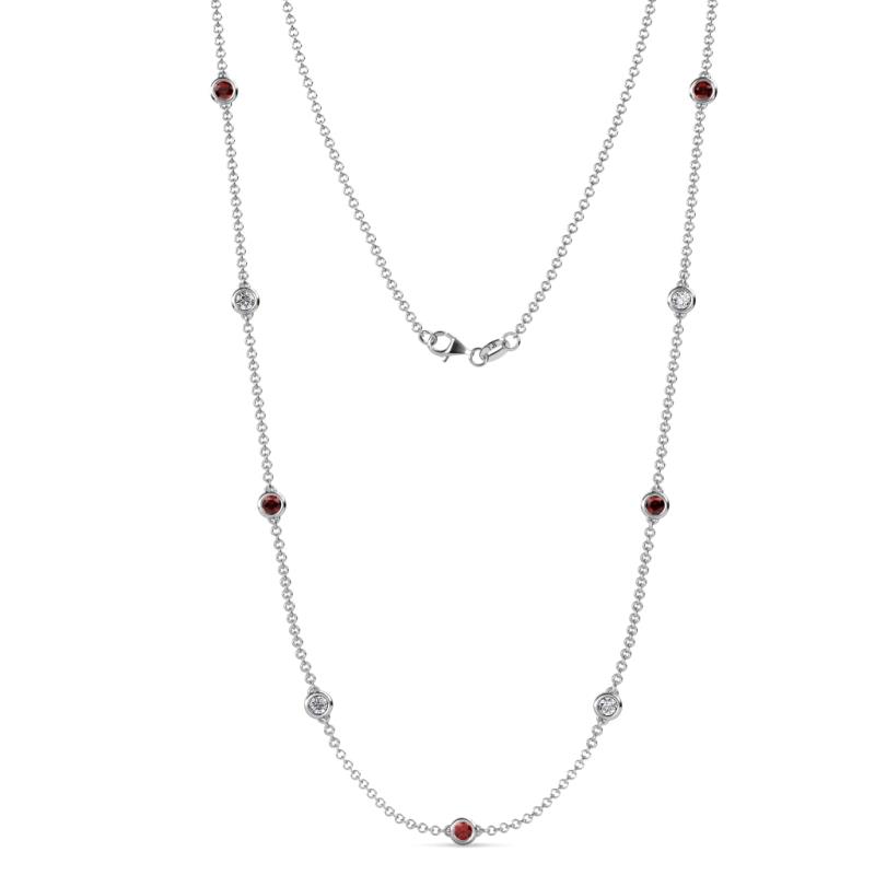 Adia (9 Stn/4mm) Red Garnet and Lab Grown Diamond on Cable Necklace 