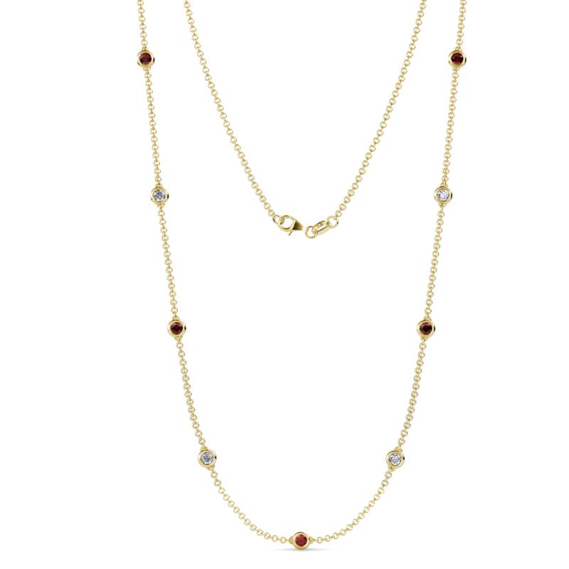 Adia (9 Stn/4mm) Red Garnet and Lab Grown Diamond on Cable Necklace 