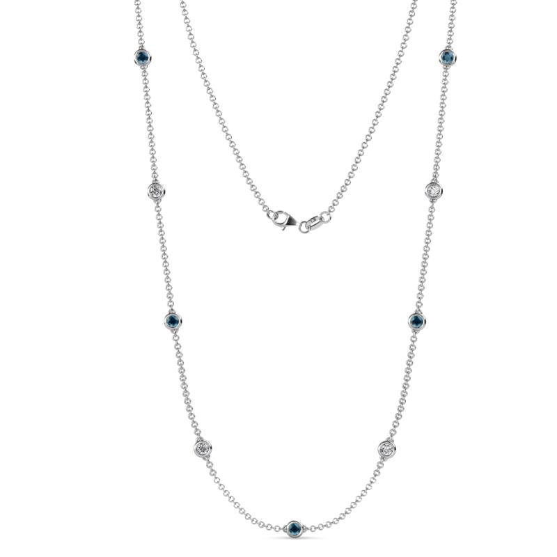 Adia (9 Stn/4mm) Blue Diamond and White Lab Grown Diamond on Cable Necklace 