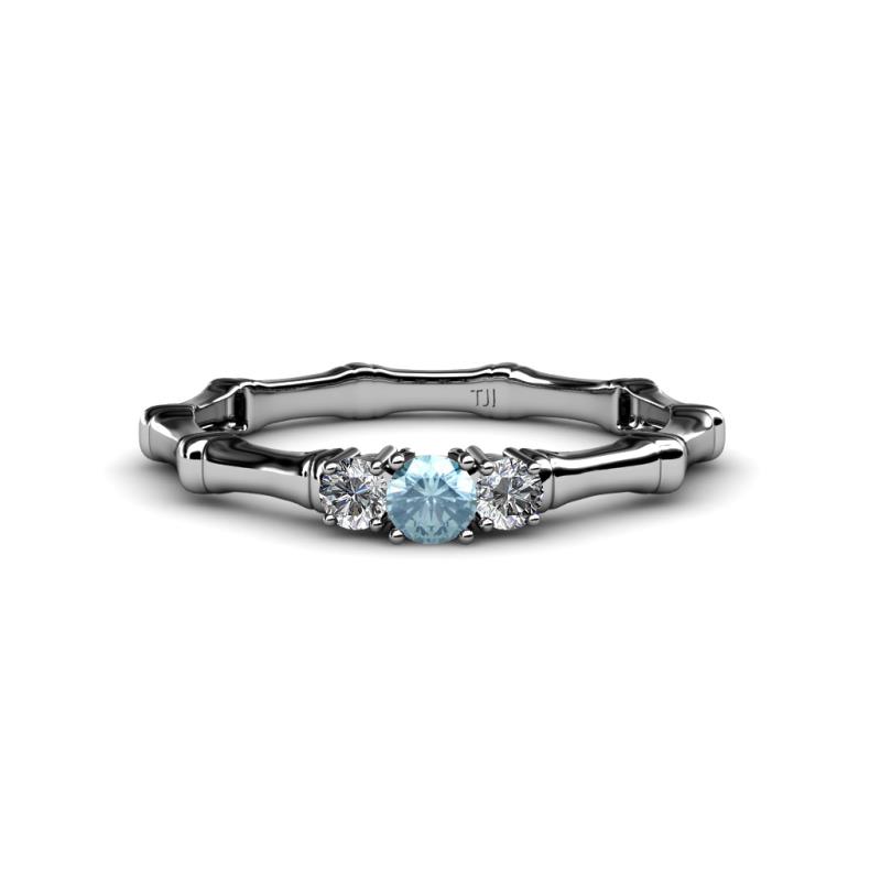 Twyla Lab Grown Diamond and Aquamarine Three Stone Ring 