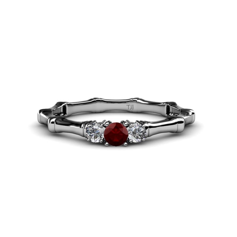 Twyla Lab Grown Diamond and Red Garnet Three Stone Ring 