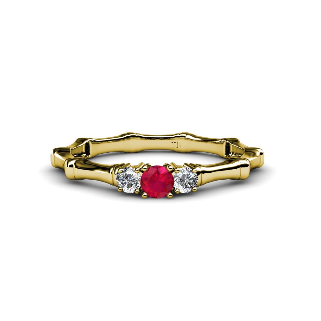 Twyla Lab Grown Diamond and Ruby Three Stone Ring 