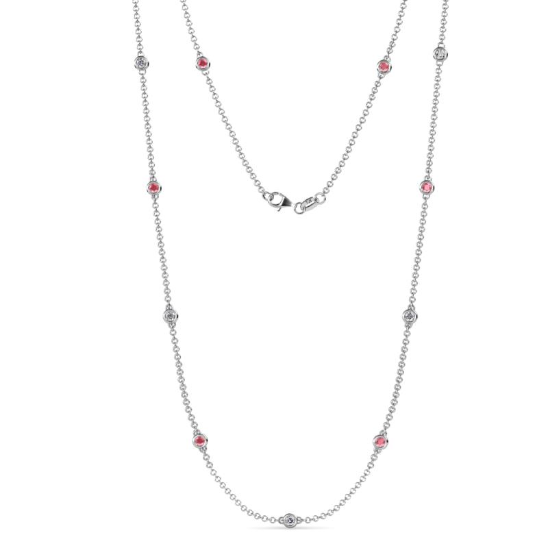 Asta (11 Stn/2.7mm) Pink Tourmaline and Lab Grown Diamond on Cable Necklace 