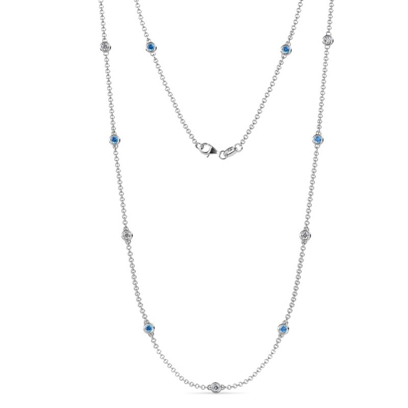 Asta (11 Stn/2.7mm) Blue Topaz and Lab Grown Diamond on Cable Necklace 