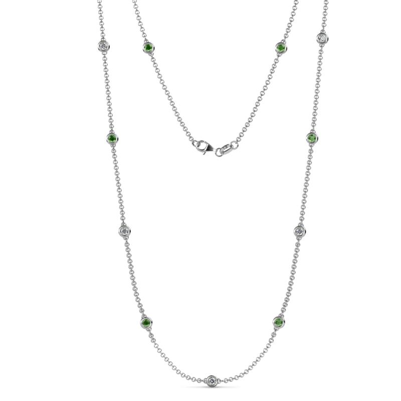 Asta (11 Stn/3.4mm) Green Garnet and Lab Grown Diamond on Cable Necklace 