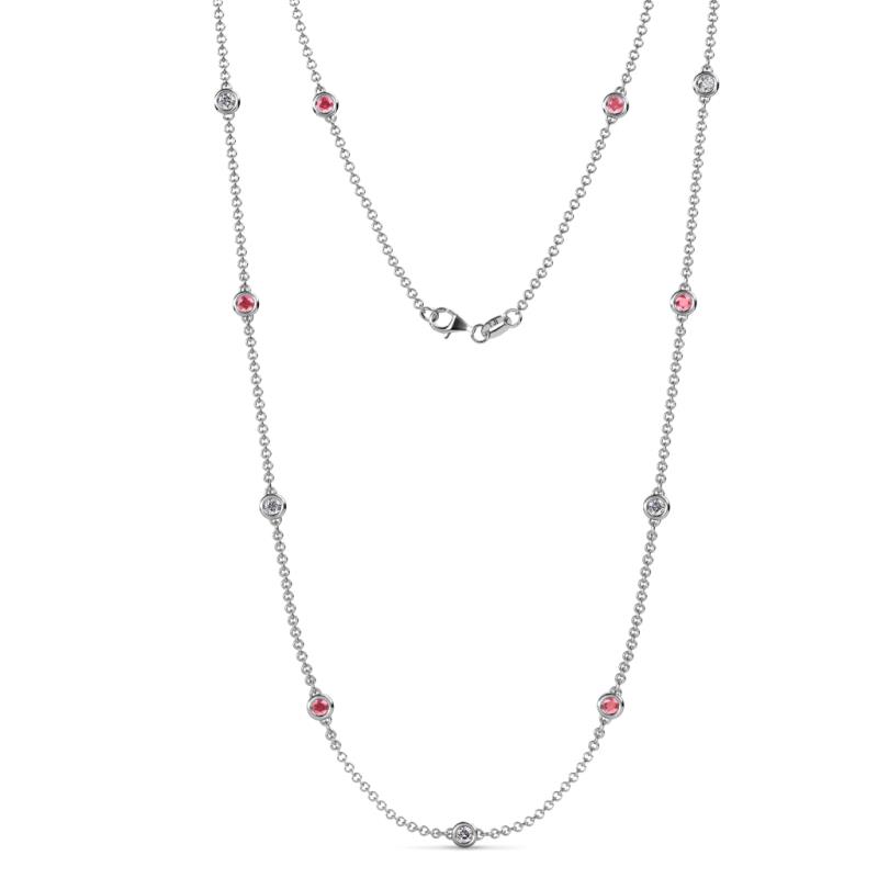 Asta (11 Stn/3.4mm) Pink Tourmaline and Lab Grown Diamond on Cable Necklace 