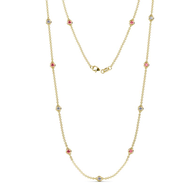 Asta (11 Stn/3.4mm) Pink Tourmaline and Lab Grown Diamond on Cable Necklace 