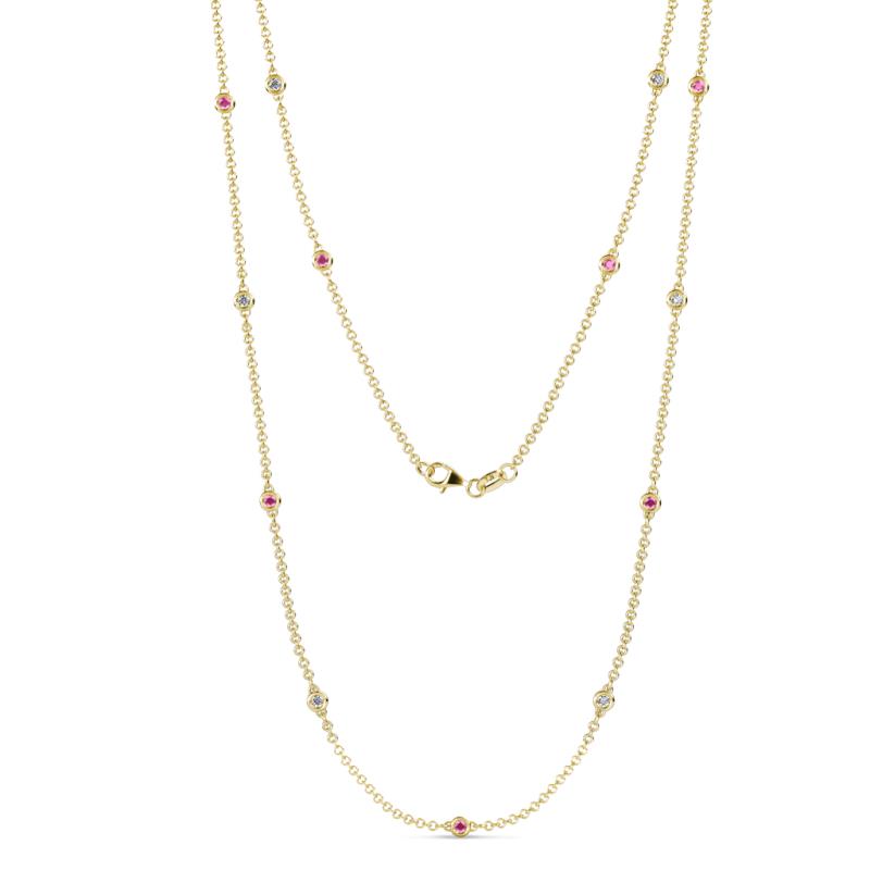 Lien (13 Stn/2.3mm) Pink Sapphire and Lab Grown Diamond on Cable Necklace 