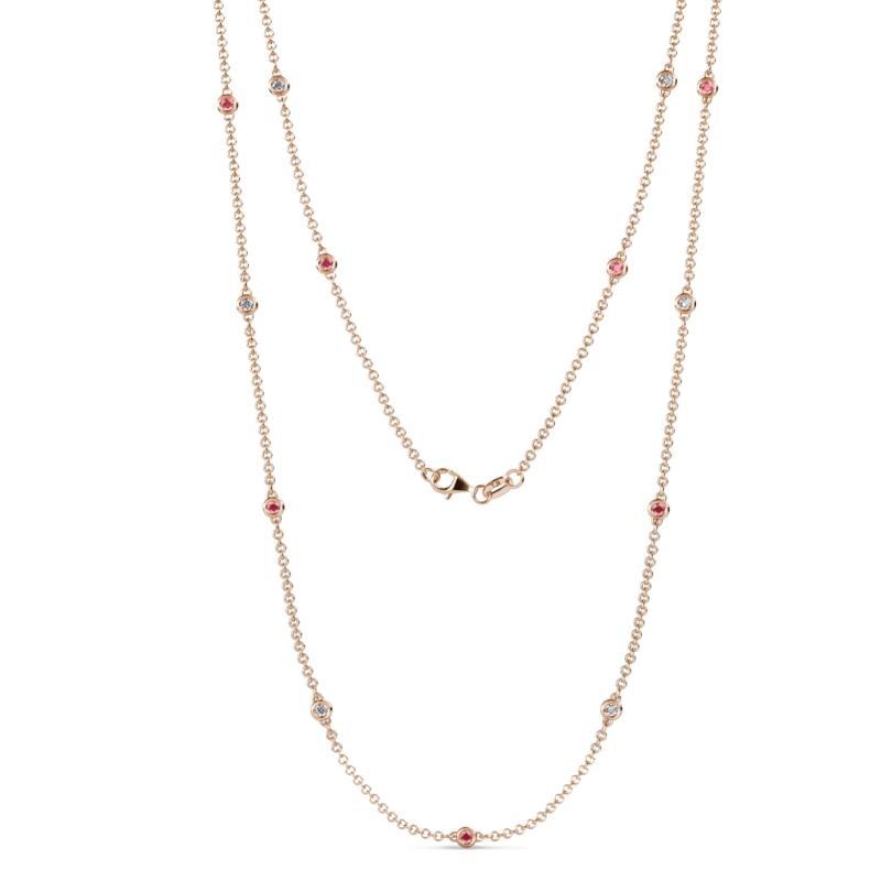 Lien (13 Stn/2.3mm) Pink Tourmaline and Lab Grown Diamond on Cable Necklace 