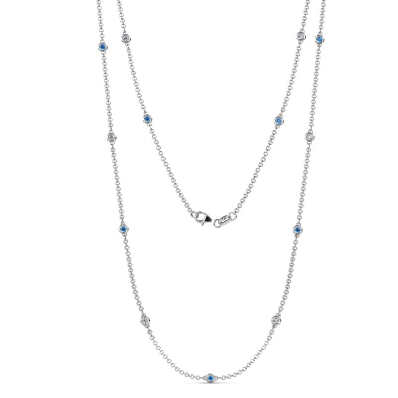 Lien (13 Stn/2.3mm) Blue Topaz and Lab Grown Diamond on Cable Necklace 