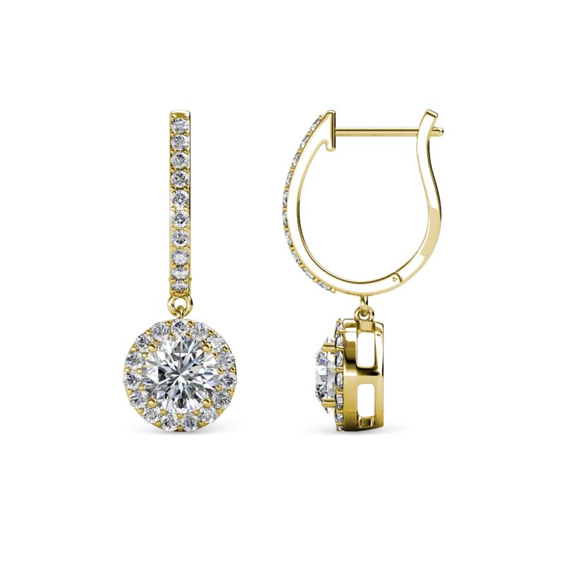 Ilona (5mm) Round Center Lab Grown Diamond and Side Mined Diamond Halo Dangling Earrings 