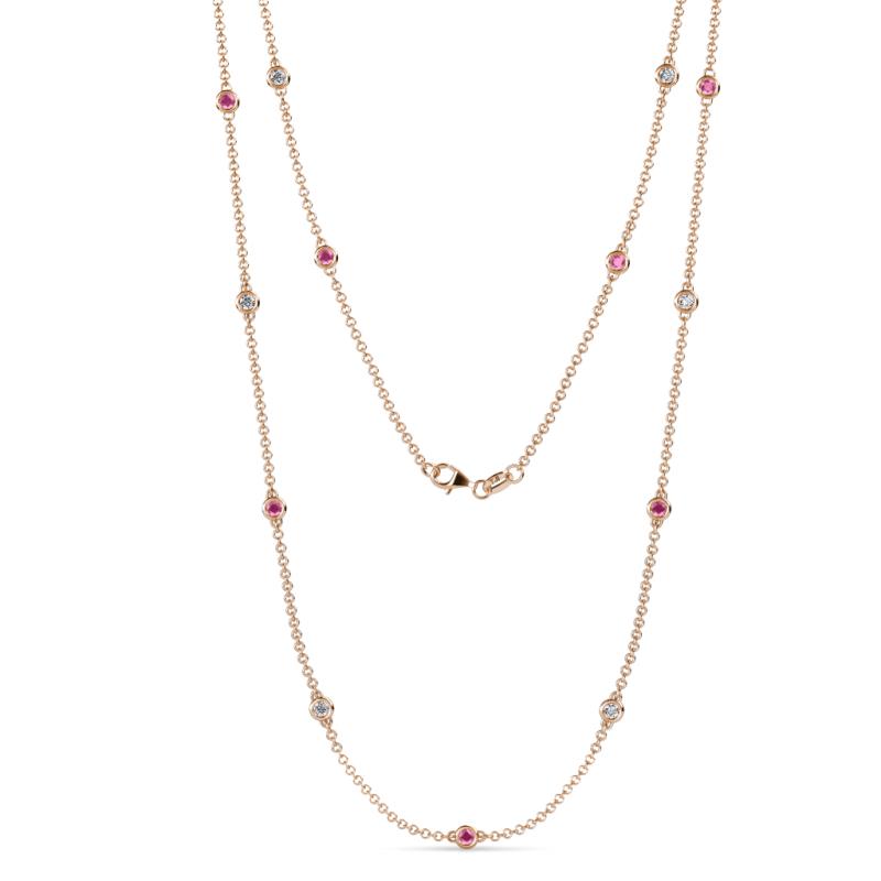 Lien (13 Stn/2.6mm) Pink Sapphire and Lab Grown Diamond on Cable Necklace 