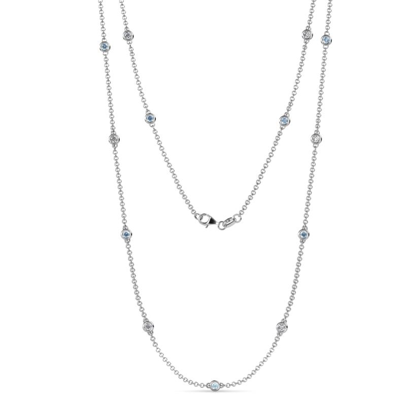 Lien (13 Stn/2.6mm) Aquamarine and Lab Grown Diamond on Cable Necklace 