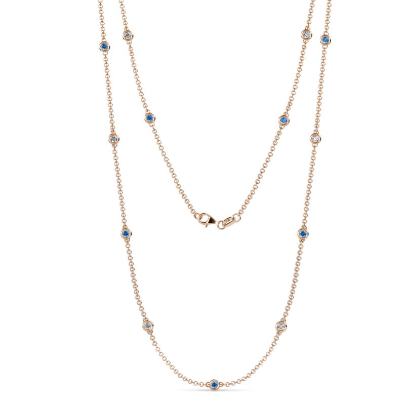 Lien (13 Stn/2.6mm) Blue Topaz and Lab Grown Diamond on Cable Necklace 