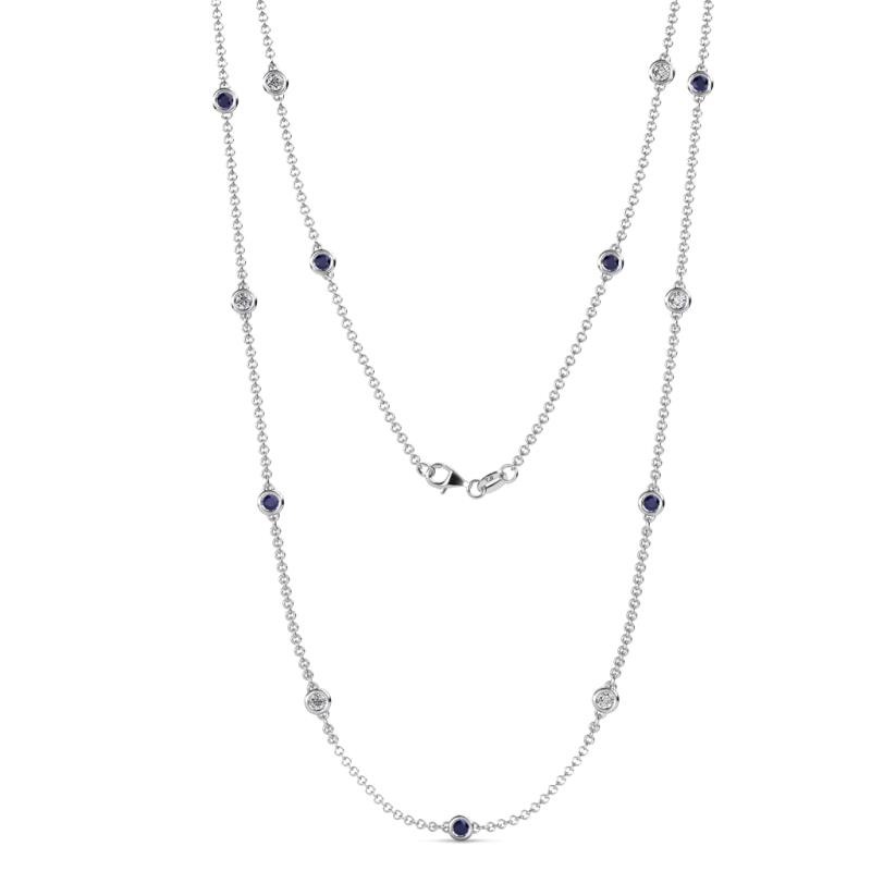 Lien (13 Stn/3mm) Blue Sapphire and Lab Grown Diamond on Cable Necklace 