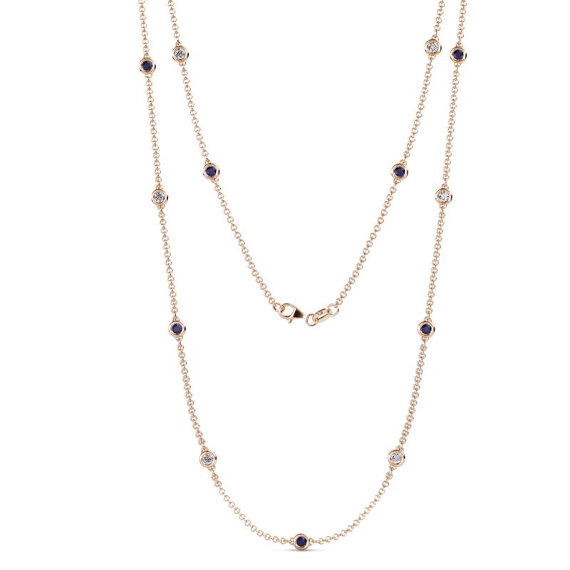Lien (13 Stn/3mm) Blue Sapphire and Lab Grown Diamond on Cable Necklace 