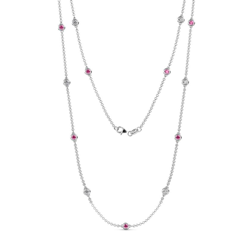 Lien (13 Stn/3mm) Pink Sapphire and Lab Grown Diamond on Cable Necklace 