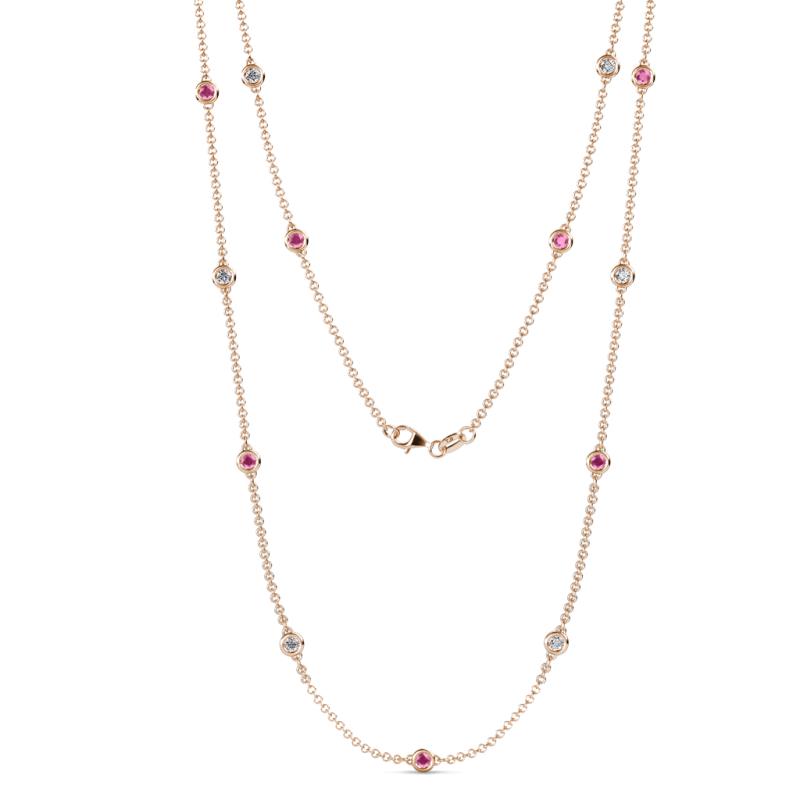 Lien (13 Stn/3mm) Pink Sapphire and Lab Grown Diamond on Cable Necklace 