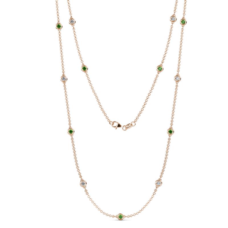 Lien (13 Stn/3mm) Green Garnet and Lab Grown Diamond on Cable Necklace 