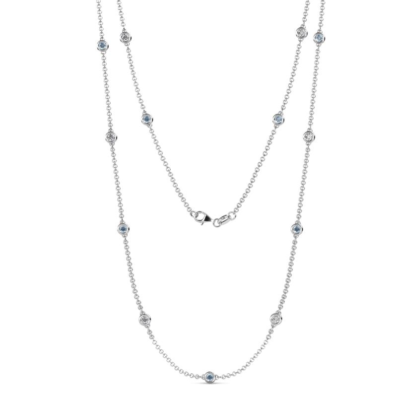 Lien (13 Stn/3mm) Aquamarine and Lab Grown Diamond on Cable Necklace 