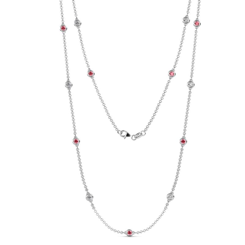 Lien (13 Stn/3mm) Pink Tourmaline and Lab Grown Diamond on Cable Necklace 