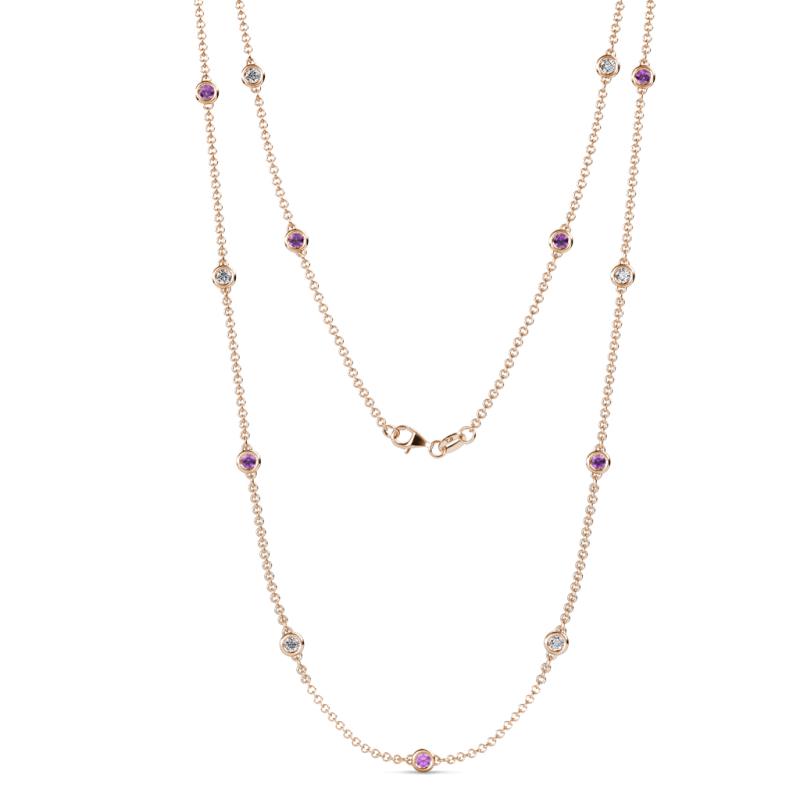 Lien (13 Stn/3mm) Amethyst and Lab Grown Diamond on Cable Necklace 
