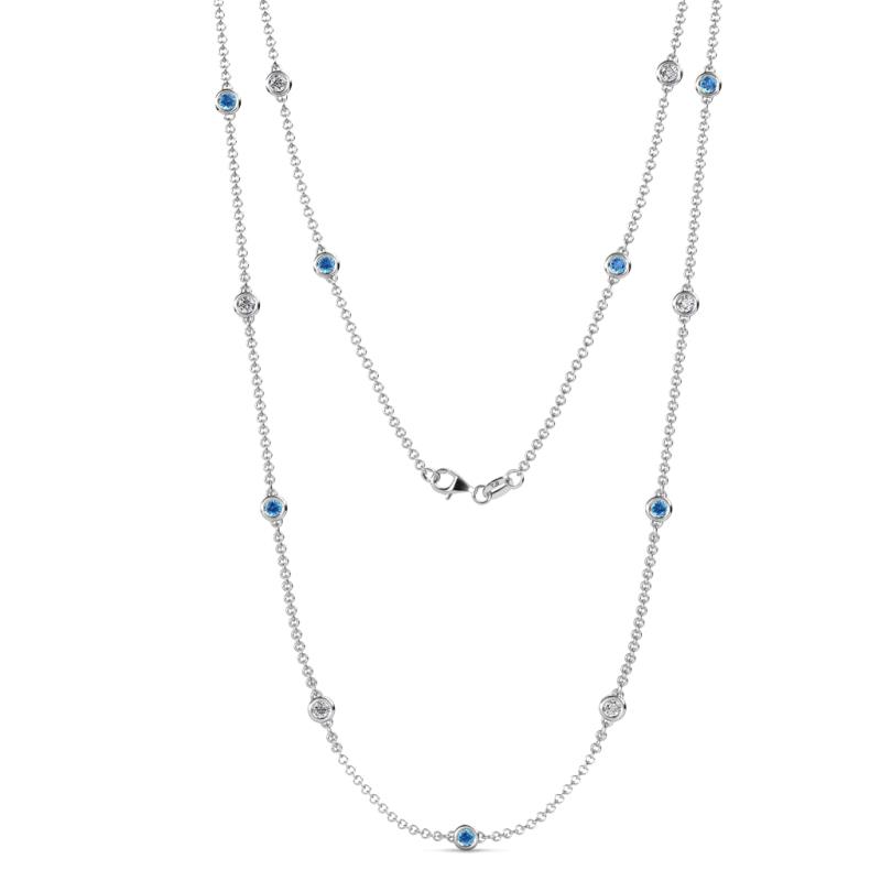 Lien (13 Stn/3mm) Blue Topaz and Lab Grown Diamond on Cable Necklace 
