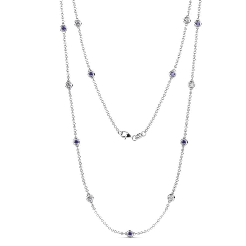 Lien (13 Stn/3mm) Iolite and Lab Grown Diamond on Cable Necklace 