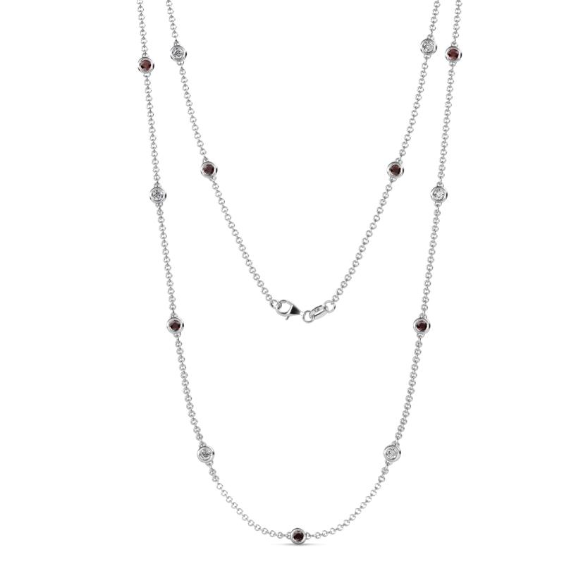 Lien (13 Stn/3mm) Red Garnet and Lab Grown Diamond on Cable Necklace 