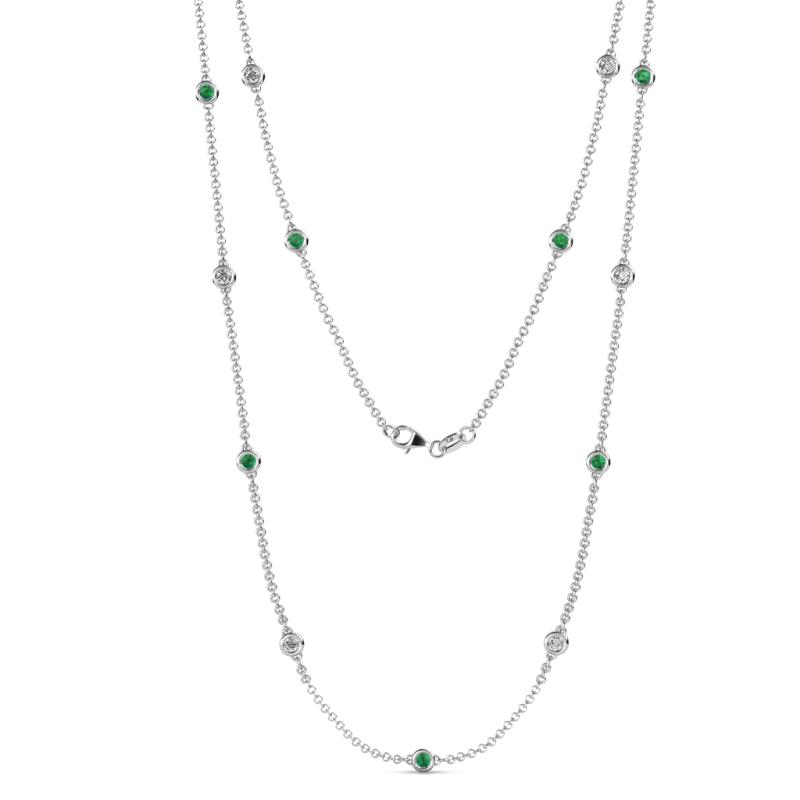 Lien (13 Stn/3mm) Emerald and Lab Grown Diamond on Cable Necklace 