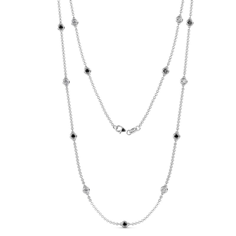 Lien (13 Stn/3mm) Black Diamond and Lab Grown Diamond on Cable Necklace 