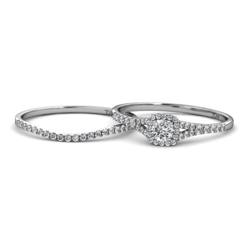 Avira Prima Round Diamond Halo Bridal Set Ring 