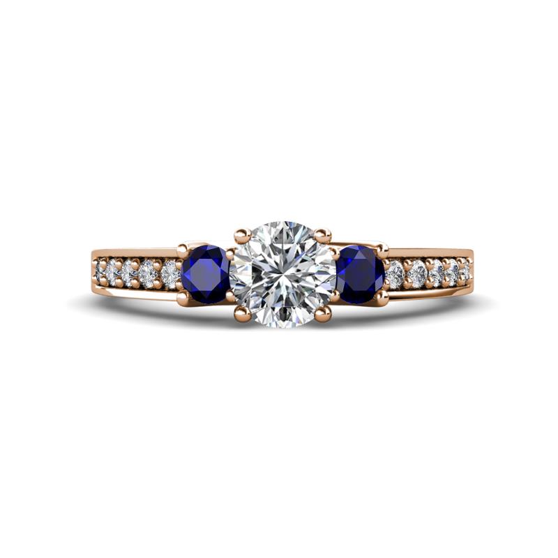 Valene Lab Grown Diamond and Blue Sapphire Three Stone Engagement Ring 