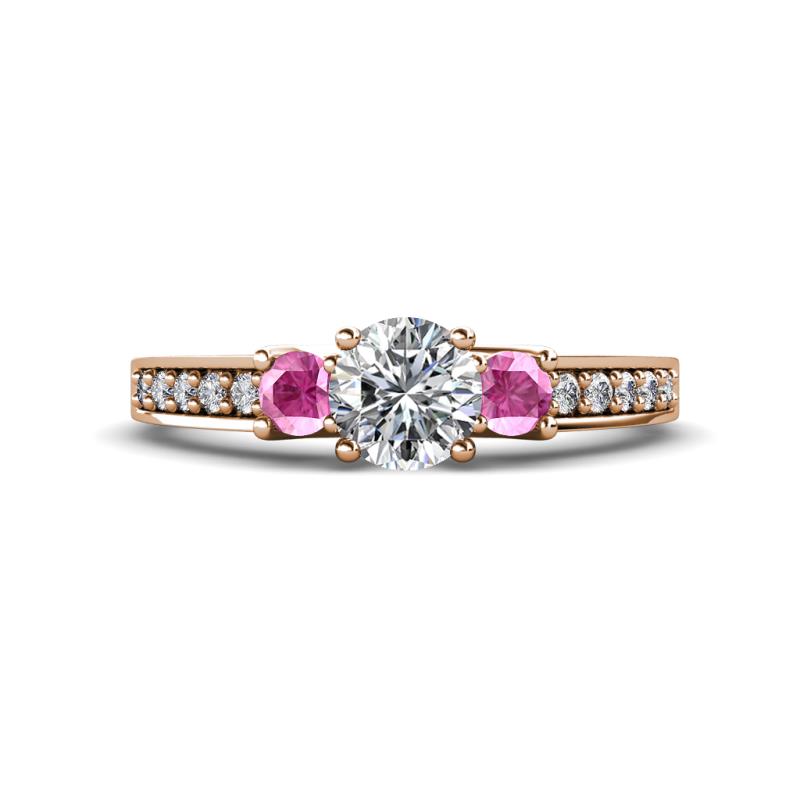 Valene Lab Grown Diamond and Pink Sapphire Three Stone Engagement Ring 