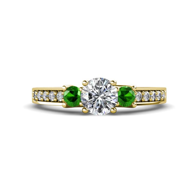 Valene Lab Grown Diamond and Green Garnet Three Stone Engagement Ring 