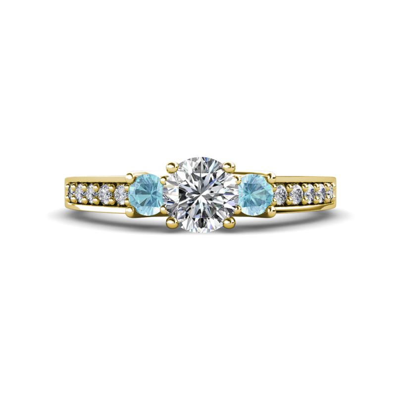Valene Lab Grown Diamond and Aquamarine Three Stone Engagement Ring 