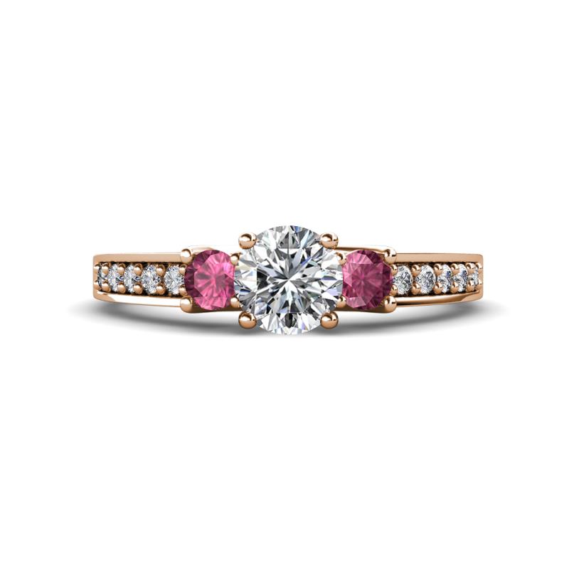 Valene Lab Grown Diamond and Pink Tourmaline Three Stone Engagement Ring 