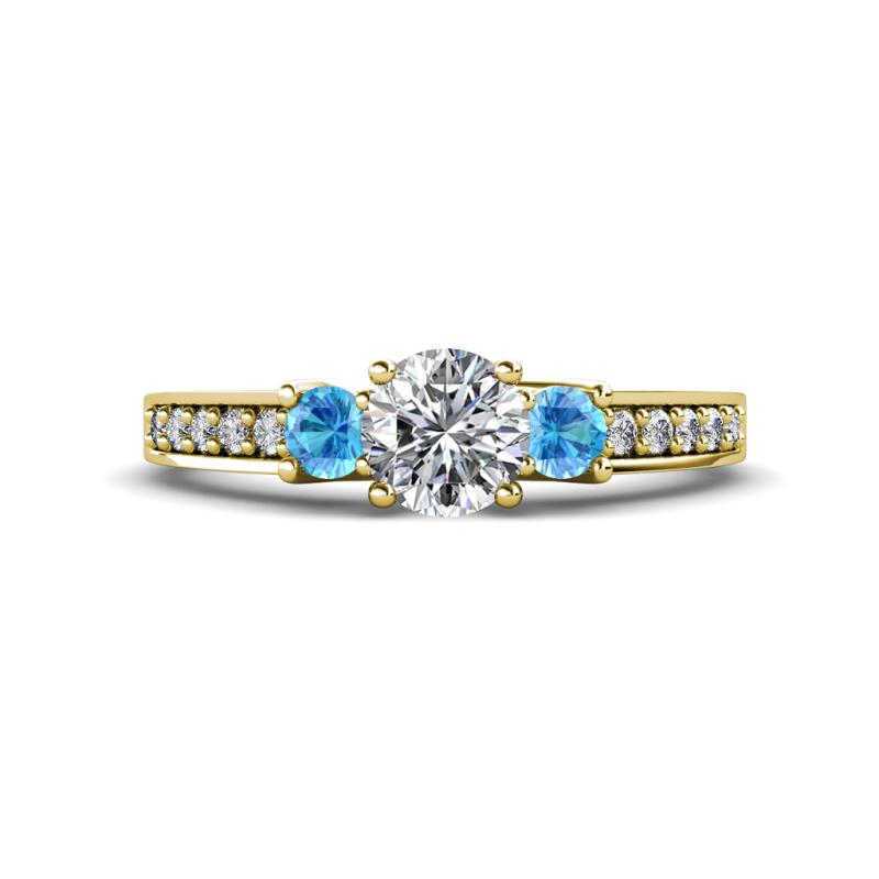 Valene Lab Grown Diamond and Blue Topaz Three Stone Engagement Ring 