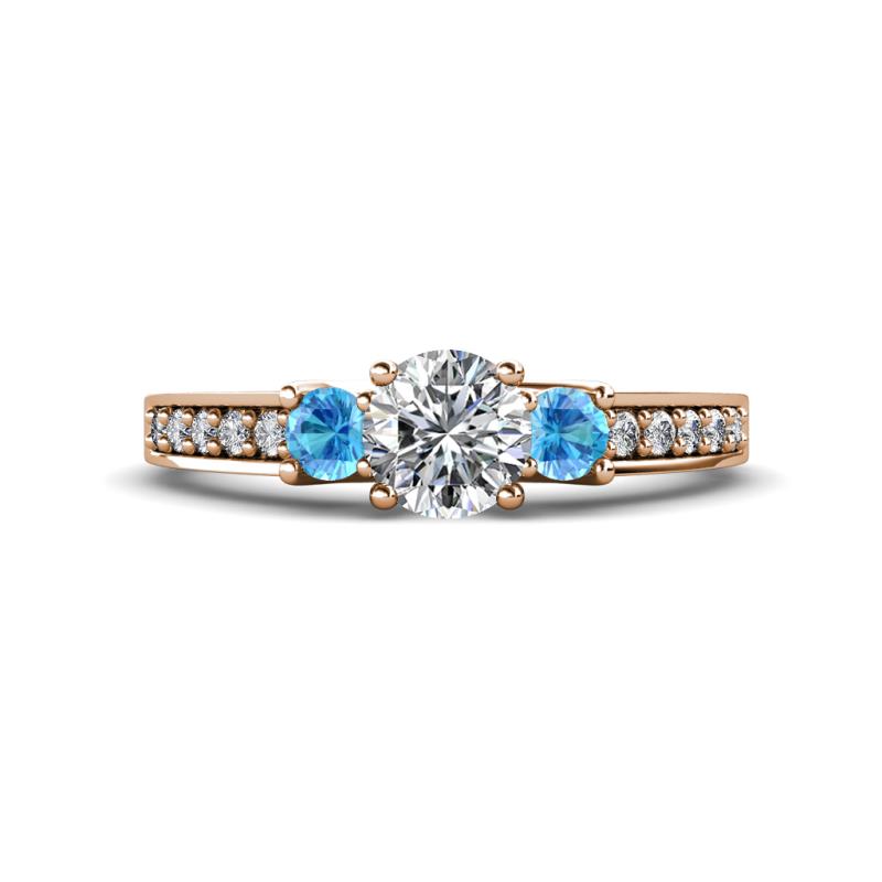 Valene Lab Grown Diamond and Blue Topaz Three Stone Engagement Ring 