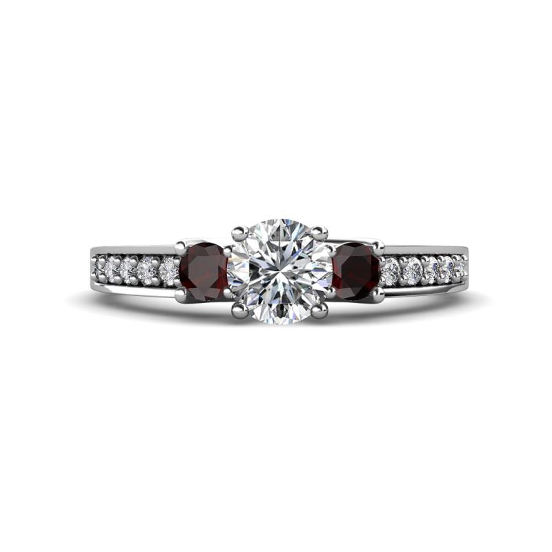 Valene Lab Grown Diamond and Red Garnet Three Stone Engagement Ring 