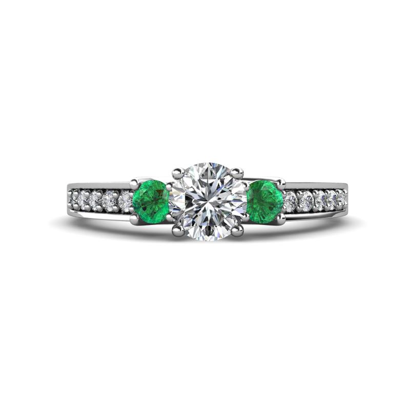 Valene Lab Grown Diamond and Emerald Three Stone Engagement Ring 