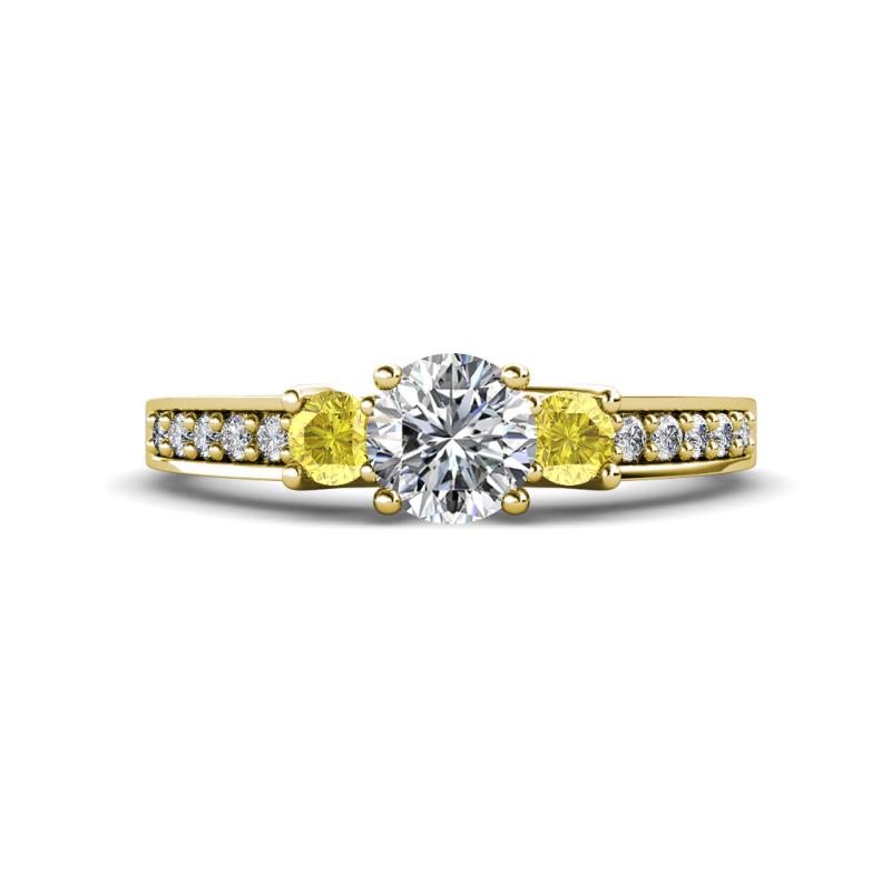 Valene Lab Grown Diamond and Yellow Sapphire Three Stone Engagement Ring 