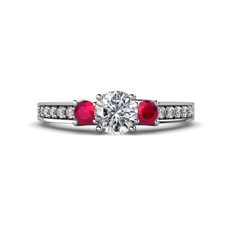 Valene Lab Grown Diamond and Ruby Three Stone Engagement Ring 