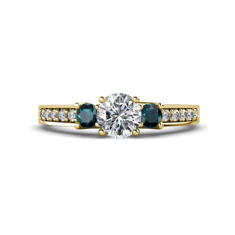 Valene Lab Grown Diamond and London Blue Topaz Three Stone Engagement Ring 