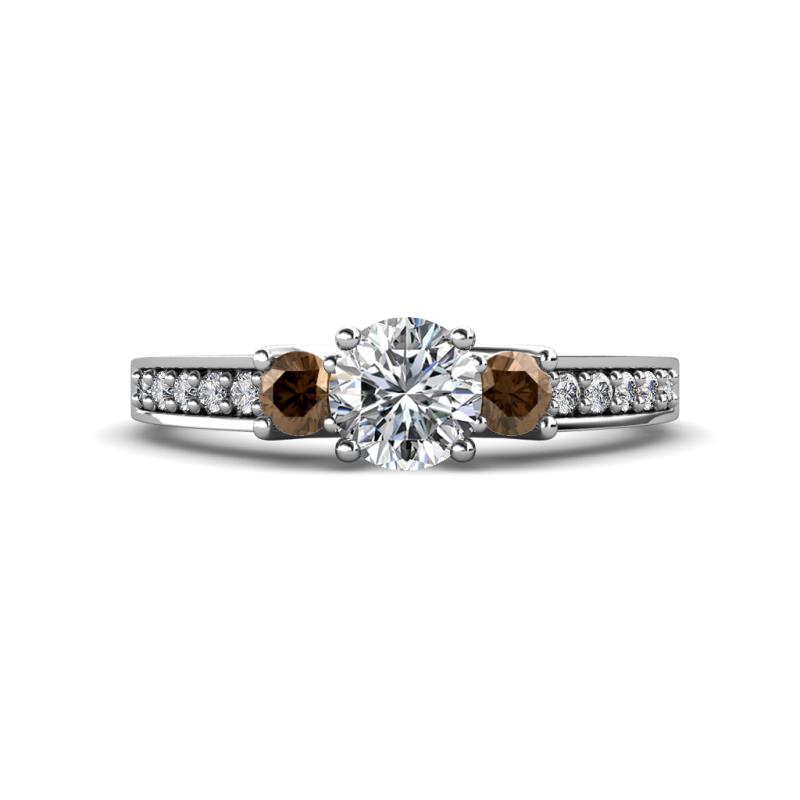 Valene Lab Grown Diamond and Smoky Quartz Three Stone Engagement Ring 